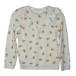❤️ 🆕 STAY WILD Cream Sweater with Dog Print and Ruffle Detail Size S
